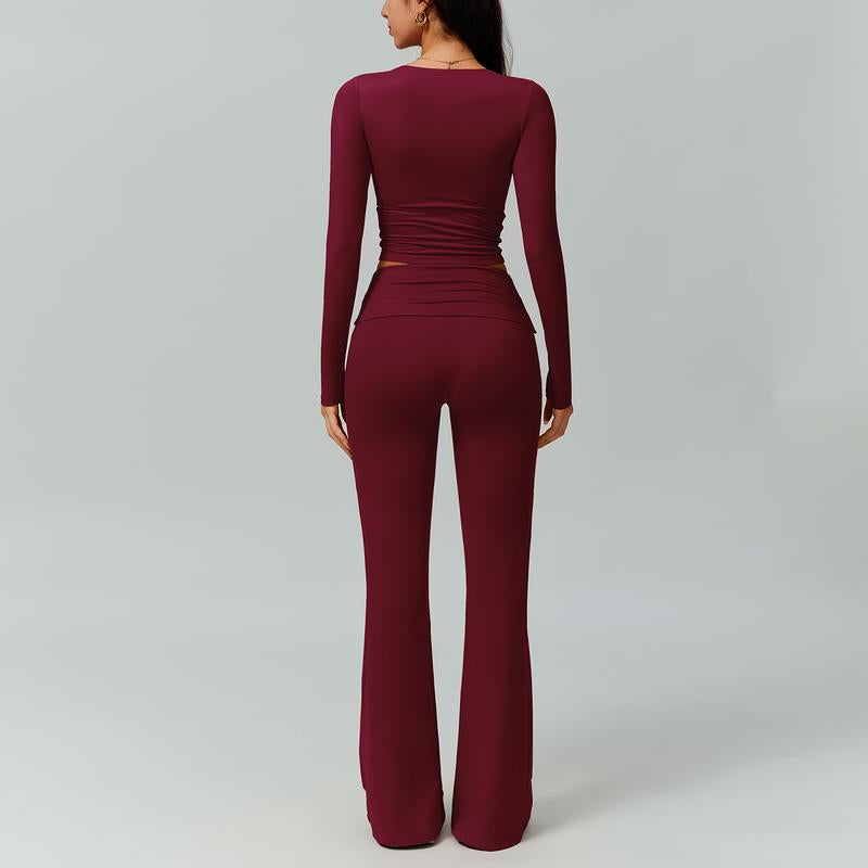 TIMEOFF Women'S 2-Piece Long Sleeve Plunging V-Neck Set - Foldable Waistband, 2 Wearing Styles, Solves Style Boredom & Fit Flaws, Perfect for Gym, Casual Outings & Daily Fashion,Sweatsuit Set Outfit,Comfort Sweat Set,Sweatsuits Women