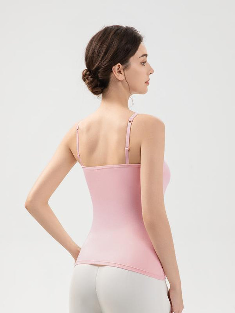 3Pcs Women'S Built-In Bra Tank Tops Seamless No Bra Needed Camisoles with Adjustable Layered Straps Summer Beach Yoga & Vacation Essentials Padded Womenswear String Fitted Breathable Basic Minimalist Short Sleeveless Nylon Style Western Outfits Women