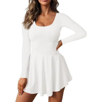 Danedvi Fitness Womens 2-In-1 Athletic Tennis Golf Dress Long Sleeve underneath Workout Active Dresses with Built-In Shorts Cheer Dance Skirt