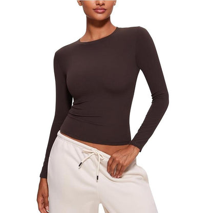 CRZ YOGA Long Sleeve Shirts for Women Soft Crew Neck Fall Basic Tight Tops Fitted Casual Going Out Tee Shirt