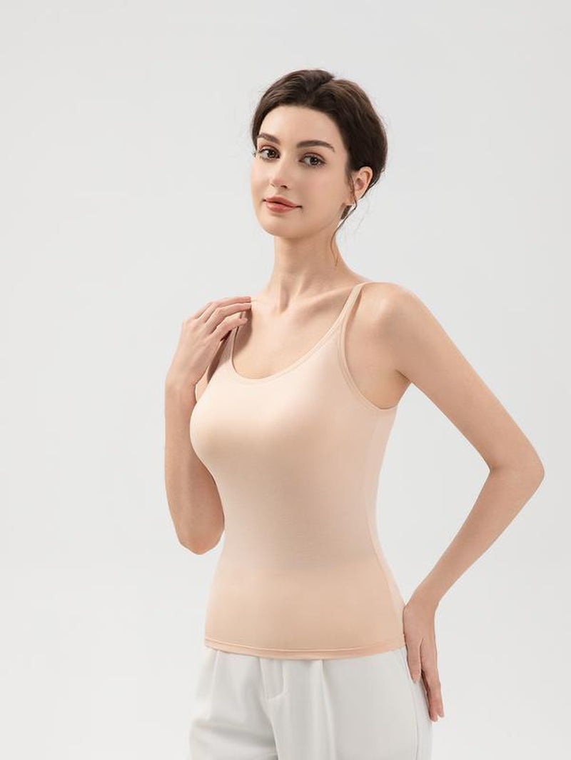 3Pcs Women'S Built-In Bra Tank Tops Seamless No Bra Needed Camisoles with Adjustable Layered Straps Summer Beach Yoga & Vacation Essentials Padded Womenswear String Fitted Breathable Basic Minimalist Short Sleeveless Nylon Style Western Outfits Women