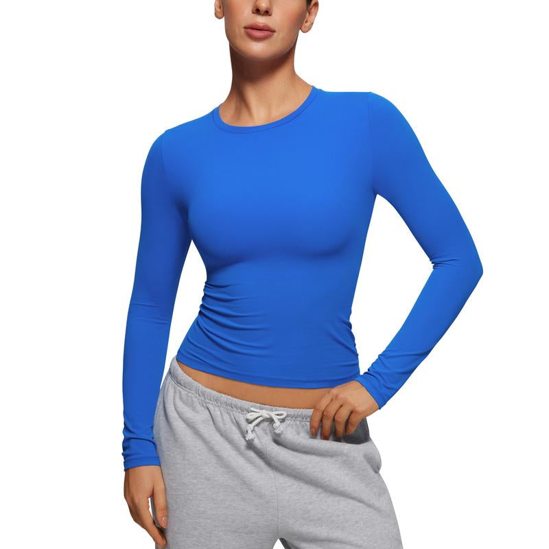 CRZ YOGA Long Sleeve Shirts for Women Soft Crew Neck Fall Basic Tight Tops Fitted Casual Going Out Tee Shirt