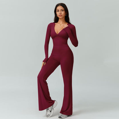 TIMEOFF Women'S 2-Piece Long Sleeve Plunging V-Neck Set - Foldable Waistband, 2 Wearing Styles, Solves Style Boredom & Fit Flaws, Perfect for Gym, Casual Outings & Daily Fashion,Sweatsuit Set Outfit,Comfort Sweat Set,Sweatsuits Women