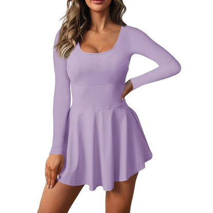 Danedvi Fitness Womens 2-In-1 Athletic Tennis Golf Dress Long Sleeve underneath Workout Active Dresses with Built-In Shorts Cheer Dance Skirt