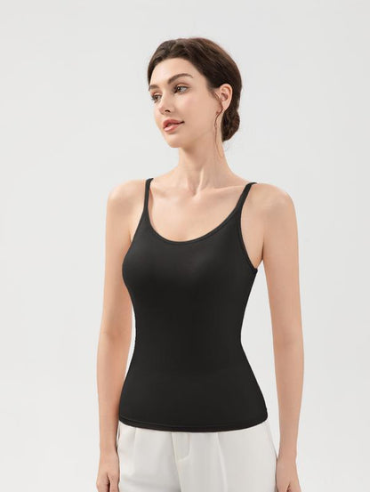 3Pcs Women'S Built-In Bra Tank Tops Seamless No Bra Needed Camisoles with Adjustable Layered Straps Summer Beach Yoga & Vacation Essentials Padded Womenswear String Fitted Breathable Basic Minimalist Short Sleeveless Nylon Style Western Outfits Women