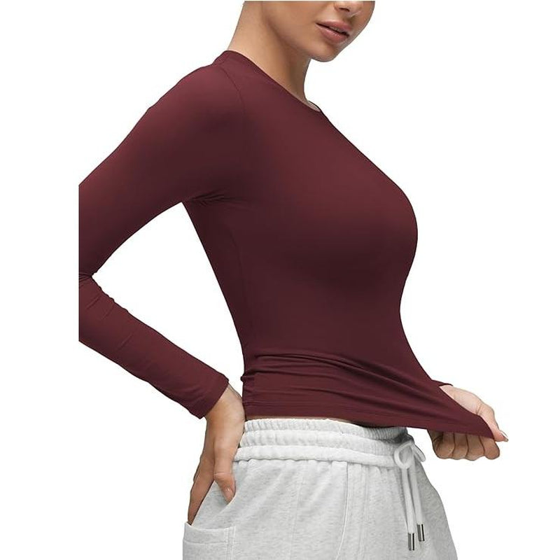 CRZ YOGA Long Sleeve Shirts for Women Soft Crew Neck Fall Basic Tight Tops Fitted Casual Going Out Tee Shirt